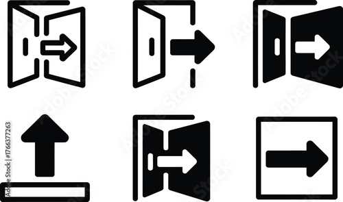 Collection of door and arrow icons representing entry and exit