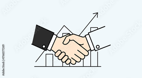 Business handshake with upward trend graph symbolizing partnership and growth.