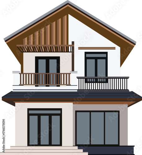 Modern Japanese Home Isolated on White Background