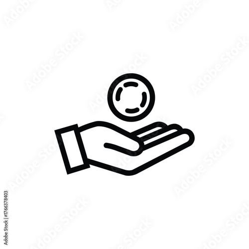 Hand Holding Coin Silhouette. Donation, Charity, and Financial Support Symbol