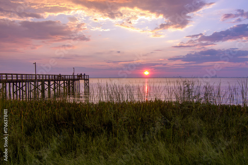 Mobile Bay pier at sunset