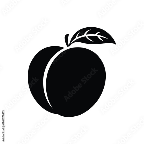 Peach Silhouette. Fresh Fruit and Summer Produce Symbol