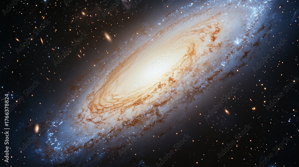 Fototapeta premium The majestic Whirlpool Galaxy, Messier 51, is a spiral galaxy captured in stunning detail, showcasing its prominent central bulge and extended spiral arms.