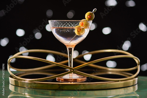 Single Martini in Vintage Glass on Gold Tray