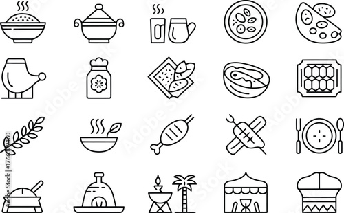 Collection of indian food and culinary icons