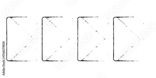 Four abstract black and white graphic elements with a textured distressed appearance and rounded corners