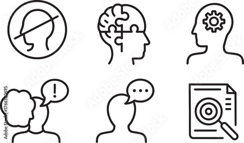 Collection of Abstract Thinking Problem Solving and Communication Icons Isolated on White Background Representing Various Thought Processes