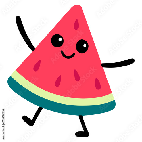 funny happy watermelon cartoon character flat color vector illustration template design