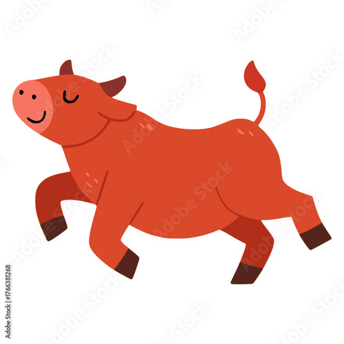 brown bull jumping happy wild animal farm flat color vector illustration template design