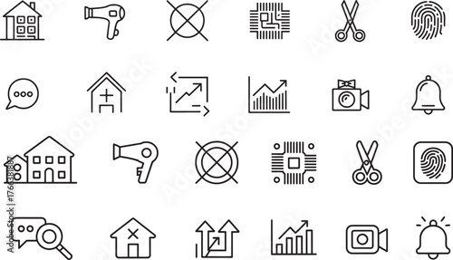 Collection of Essential Minimalist Line Icons Representing Diverse Concepts and Daily Activities for Modern Design and Visual Communication