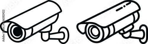 Security Camera Line Art Vector, CCTV Surveillance Vector Symbol Design