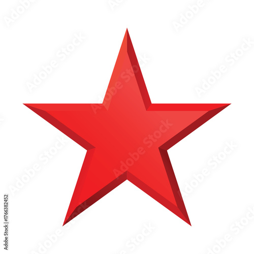 Red Christmas 3d Star glossy bright shine five angle star shape isolated on white Background. Icon for holiday design element.