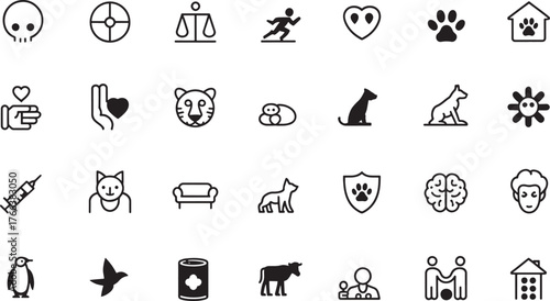 Collection of Minimalist Black and White Icons Representing Diverse Concepts and Ideas for Web Design