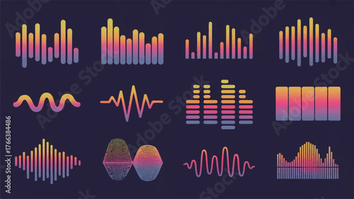Sound Waveform Icons Abstract Audio Visualizer Equalizer Graphics vector illustration