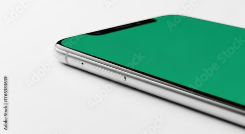 Sleek smartphone with vibrant green screen for creative design mockups and app development showcases on white background, promoting tech innovation