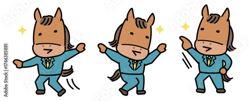 陽気に踊る3頭の馬のキャラクター
