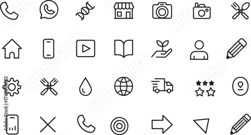 Set of Black and White Outline Icons for Web Design and Mobile Apps Offering Versatile Graphic Representation
