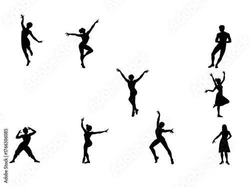 Dance movement silhouettes of people in action