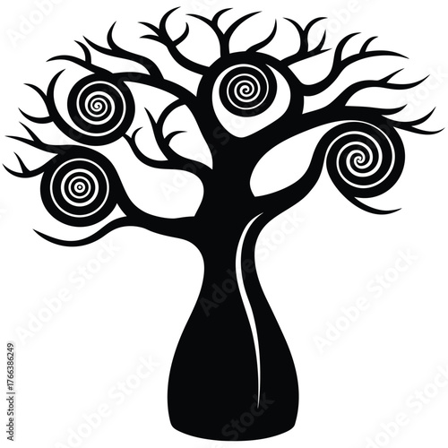Baobab Tree Silhouette Vector for African Nature, Safari, and Eco Design