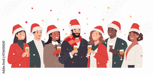 Diverse group of friends celebrating christmas and new year s eve together holding champagne glasses