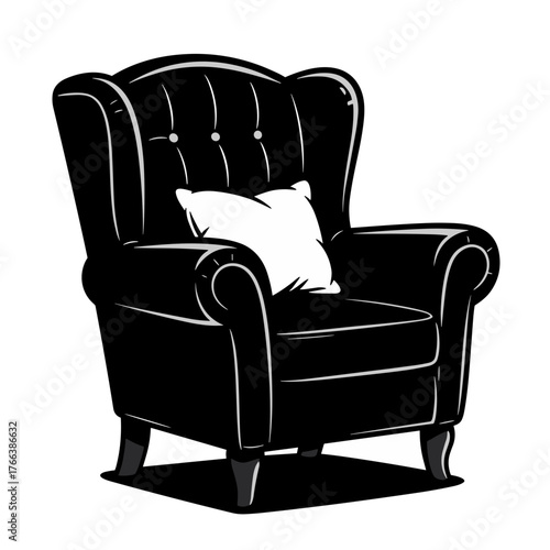 Classic black armchair with white cushion in vintage style  