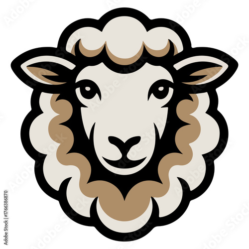 A cute illustration of a sheep head with a fluffy fleece 