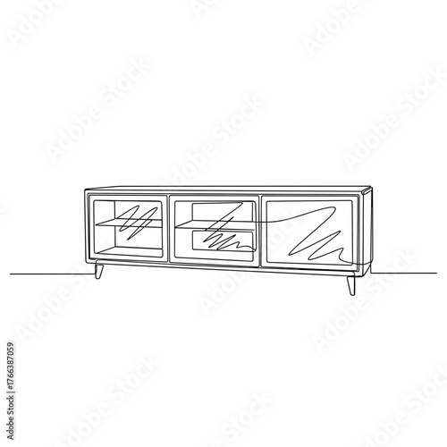 Sideboard cabinet in minimalist line art style on white background