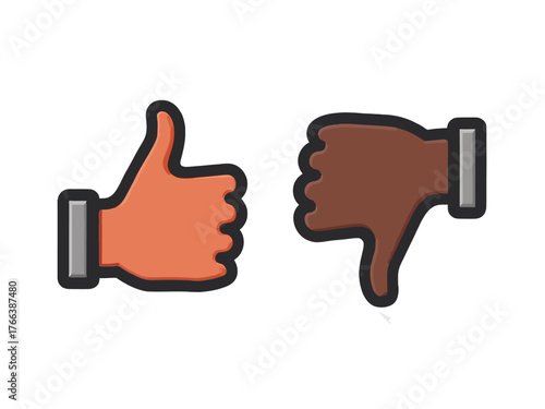  Thumbs up and thumbs down signs representing like and dislike