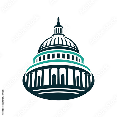 City Hall Dome Vector Illustration on White A pearl white city hall dome rises on an alabaster background