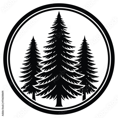 Black silhouette of a pine tree with detailed branches. Perfect for outdoor branding, winter themes, camping graphics, hiking designs, eco logos, minimalist landscapes, and Christmas decorations.
