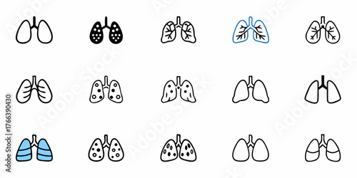 Explore lung health with these anatomical line art icons, perfect for medical presentations, educational resources, and innovative healthcare campaigns that breathe easy