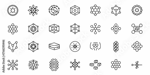 Diverse set of minimal line art icons for creative projects like science, technology, design, and innovation offering simplicity with scalable vector origin