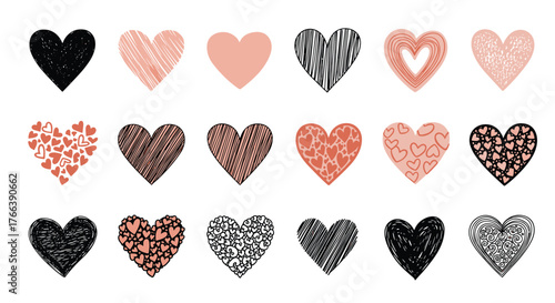 Collection of Decorative Heart Illustrations for Valentines Day.