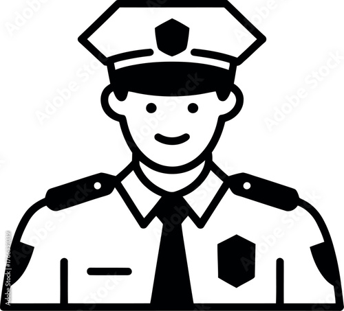 A smiling police officer in uniform stands ready to serve the public.