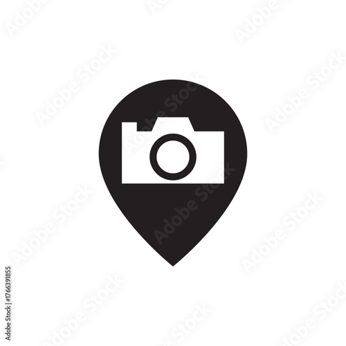 Solid Geotag Location Pin With Camera Vector Icon