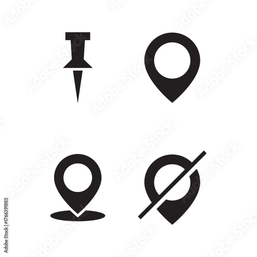 Push Pin and Location Marker Solid Icon Set