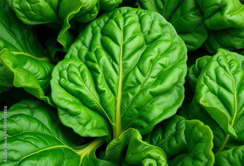 Obraz premium Vibrant green spinach leaves, close-up detail, lush, organic