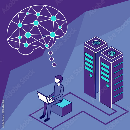 Ai brain and server illustration