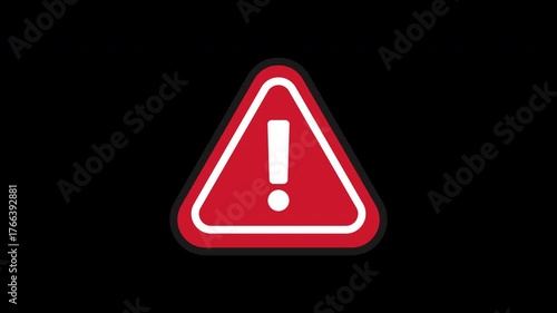 Red triangle warning exclamation animation with alpha channel for transparent background seamless overlay use