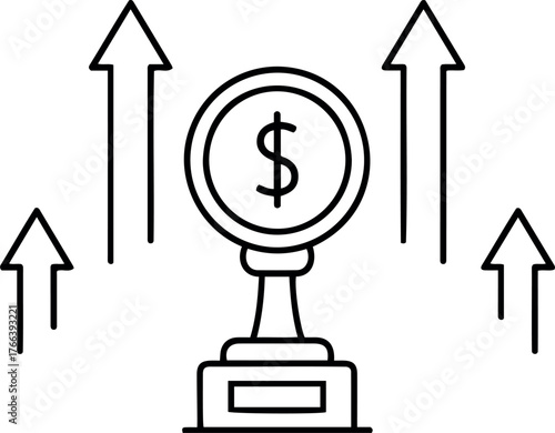 Canvas Print Vector dollar sign trophy with upward arrows representing financial growth and s