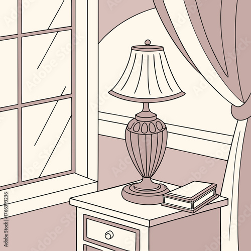 Lamp on the nightstand near window