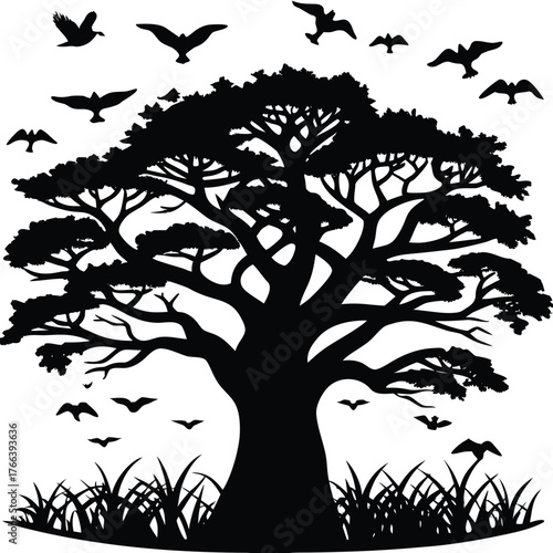 Baobab Tree Silhouette Vector for African Nature, Safari, and Eco Design