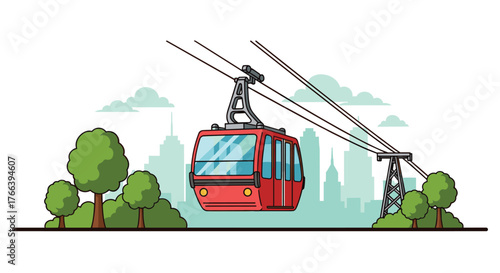 A red cable car, a unique urban adventure offering stunning views and unforgettable memories, perfect for travel promotions