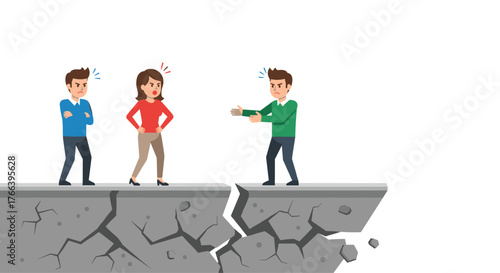 Frustrated coworkers facing conflict and disagreement across a broken divide, showing business tension and strained relationships in the workplace