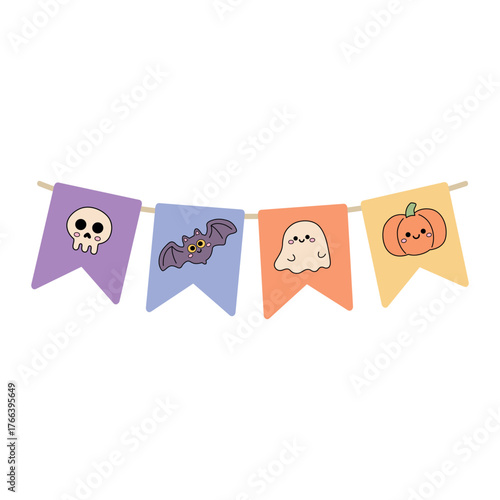 Halloween bunting flags cut out with cute character element halloween for party decoration and banner