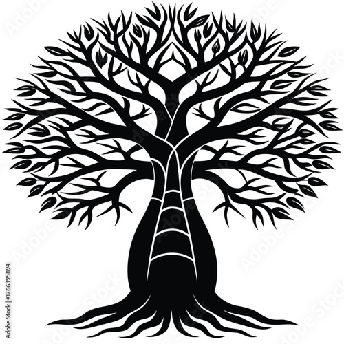 Baobab Tree Silhouette Vector for African Nature, Safari, and Eco Design