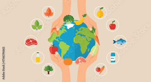 Healthy planet eating balanced meals, nutritious food choices, sustainable living and healthy lifestyle and food choices for a better future