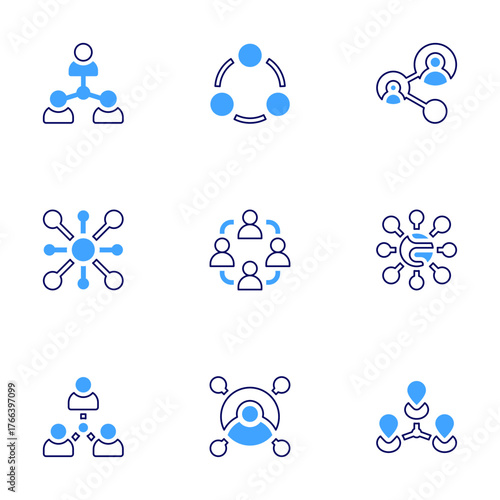 Connect icon set. Bold line style. Duotone colors. Editable stroke. people, connect, connection, affiliate marketing, link, network