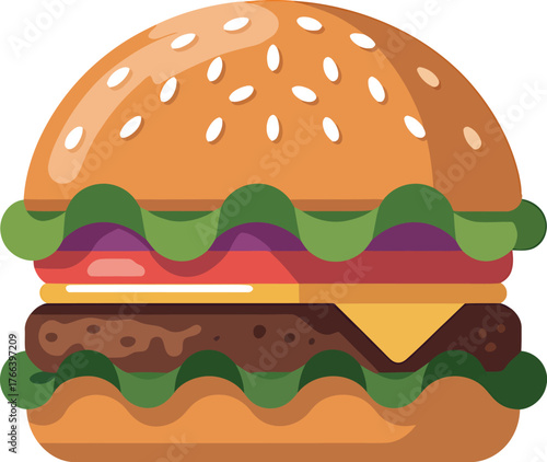 Delicious Burger Vector Illustration Graphic Healthy Meal Fast Food Restaurant Flat Icon Design