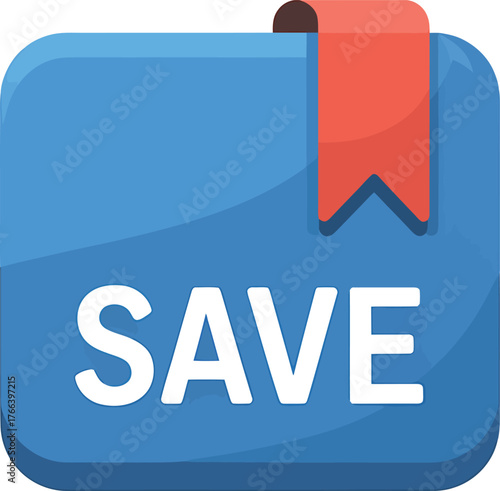 Save Button Icon Vector Graphic Mark or Bookmark Application UI Blue Ribbon Save Logo Symbol